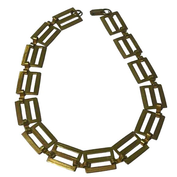 UNIQUE Geo Gold Plated Couture Square Link Choker Necklace 16 Inch - Picture 3 of 4